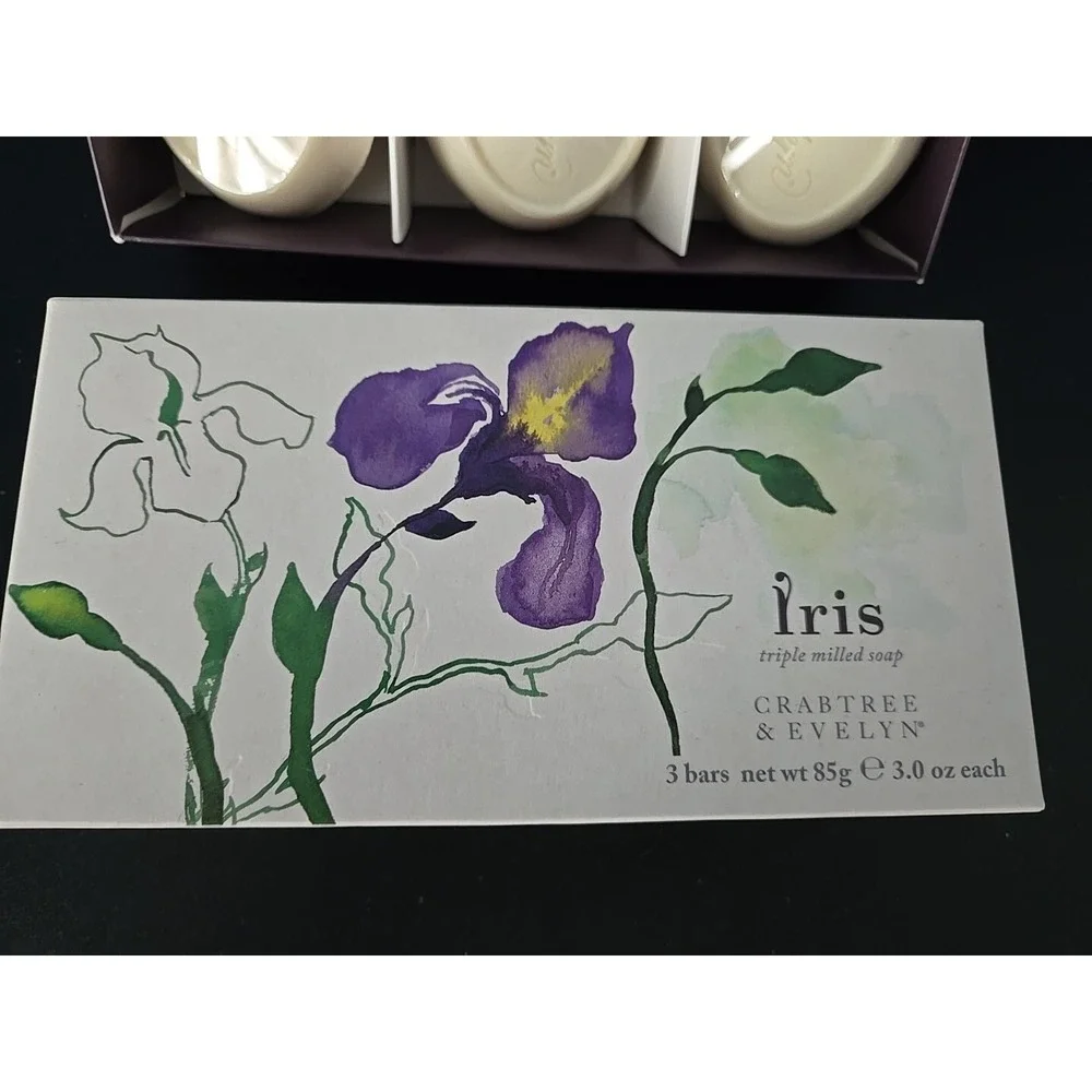 Crabtree & Evelyn IRIS Triple Milled Soap Box Set of 3 Bars Sealed Discontinued‎